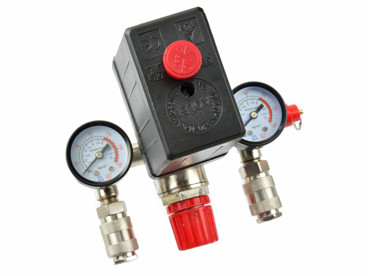 Kit presostat pentru compresor cu doua manometre 12bar, GEKO G80306