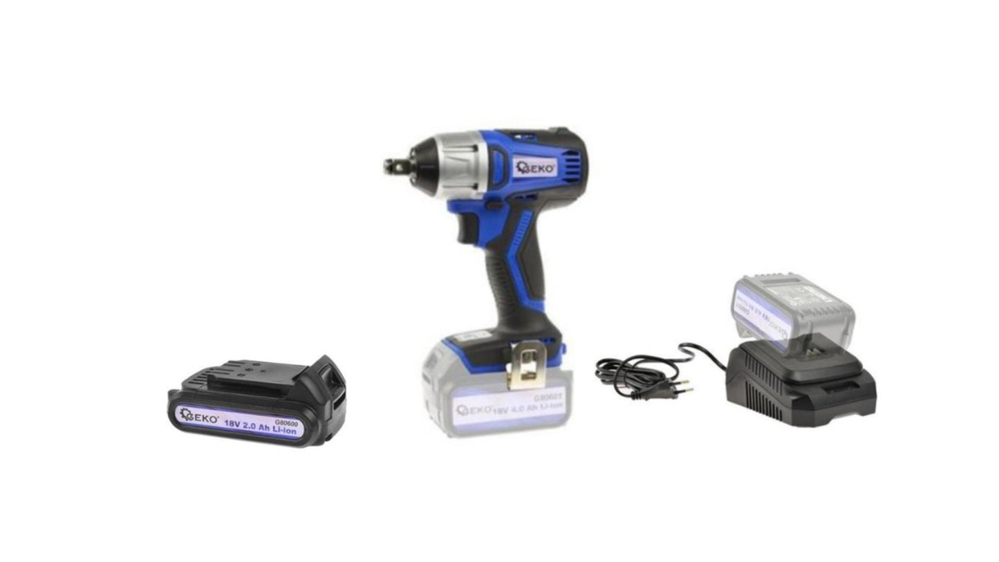 Pistol de impact cu acumulator, 400 Nm, 1/2 ", Geko + acumulator de 18V 2.0 Ah Li-ion + incarcator