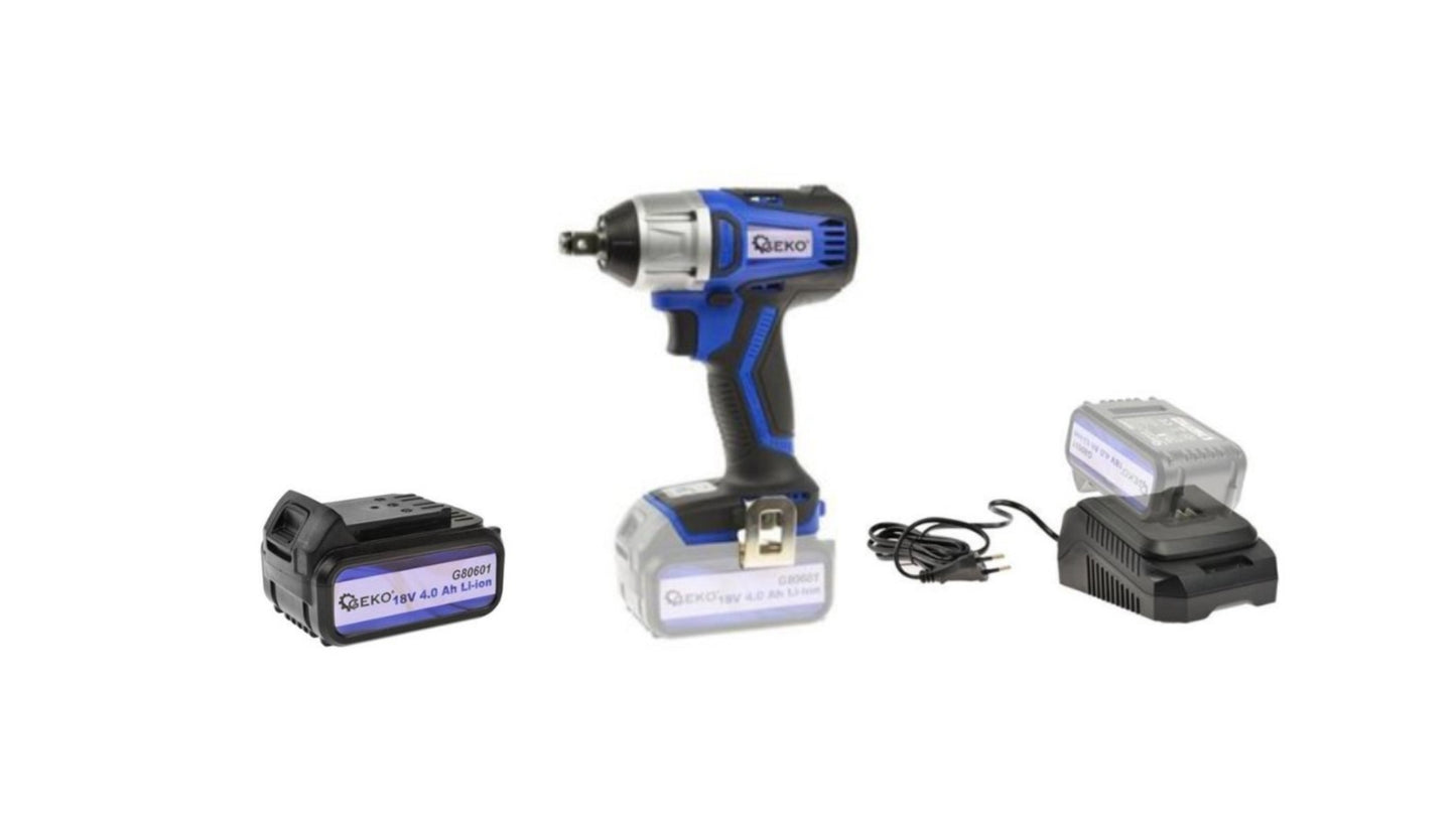 Pistol de impact cu acumulator, 400 Nm, 1/2 ", Geko + acumulator de 18V 4.0 Ah Li-ion + incarcator
