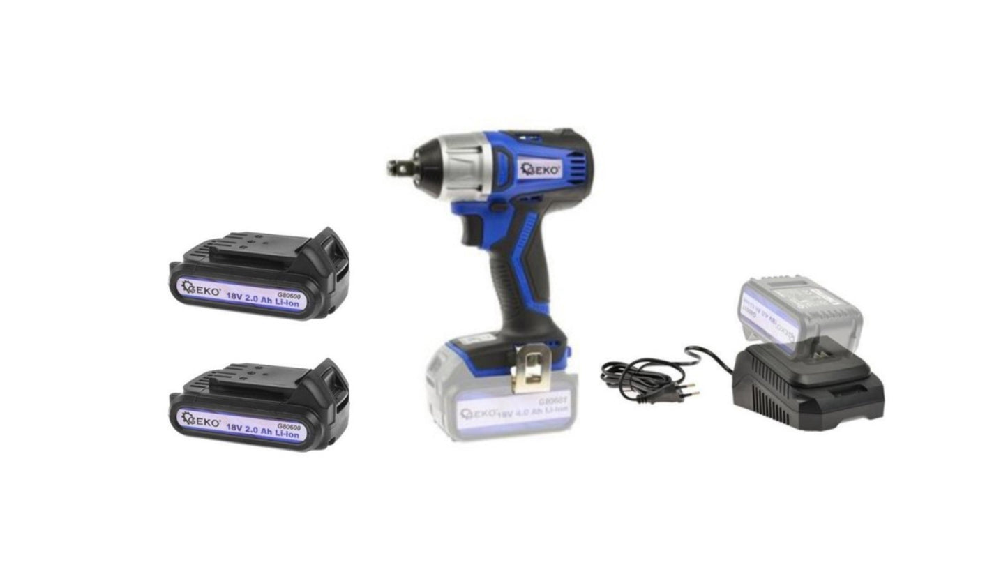 Pistol de impact cu acumulator, 400 Nm, 1/2 ", Geko + 2 acumulatori de 18V 2.0 Ah Li-ion + incarcator