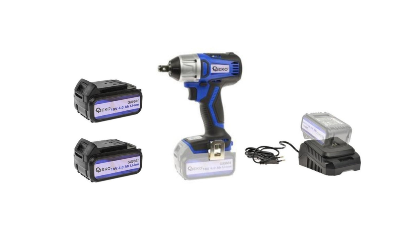 Pistol de impact cu acumulator, 400 Nm, 1/2 ", Geko + 2 acumulatori de 18V 4.0 Ah Li-ion + incarcator