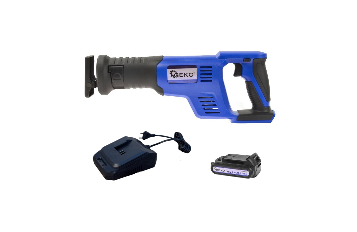 Fierastrau sabie cu acumulator Geko + acumulator Li-ion 18V 2.0 Ah + incarcator