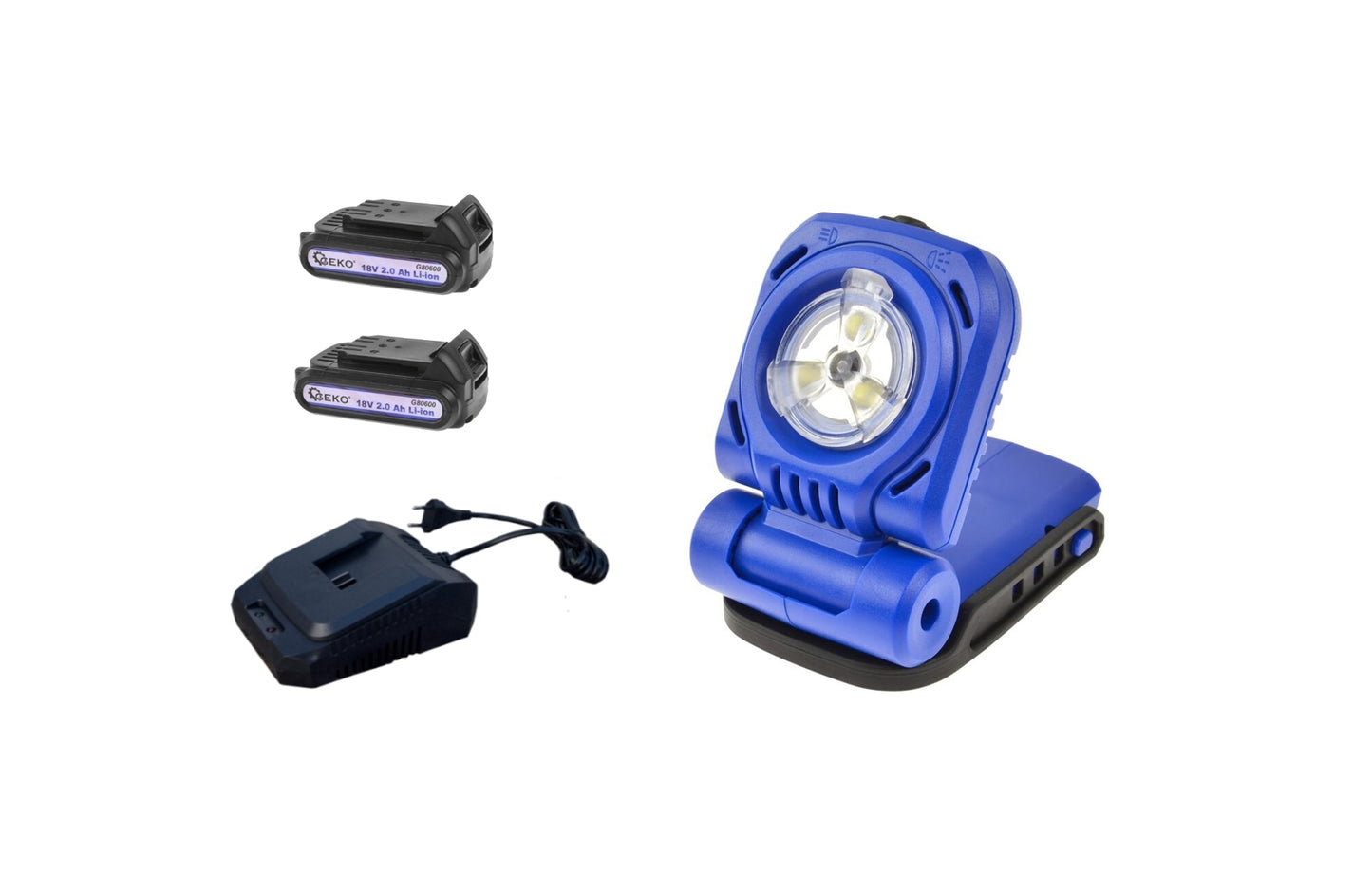 Lanterna cu acumulator Geko + 2 acumulatori Li-ion 18V 2.0 Ah + incarcator