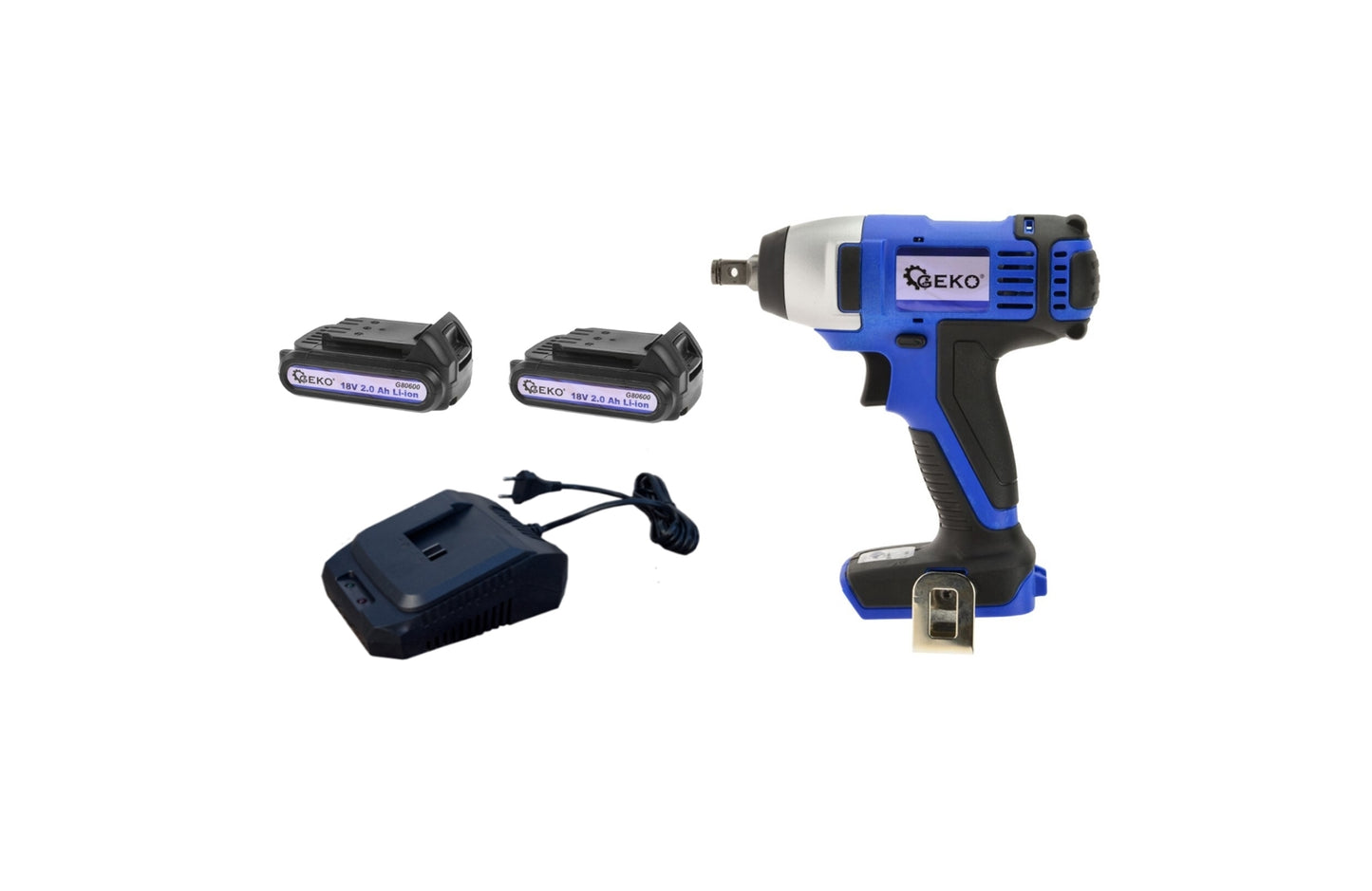 Pistol de impact cu acumulator, 150 Nm, 1/2 ", Geko + 2 acumulatori de 18V 2.0 Ah Li-ion + incarcator