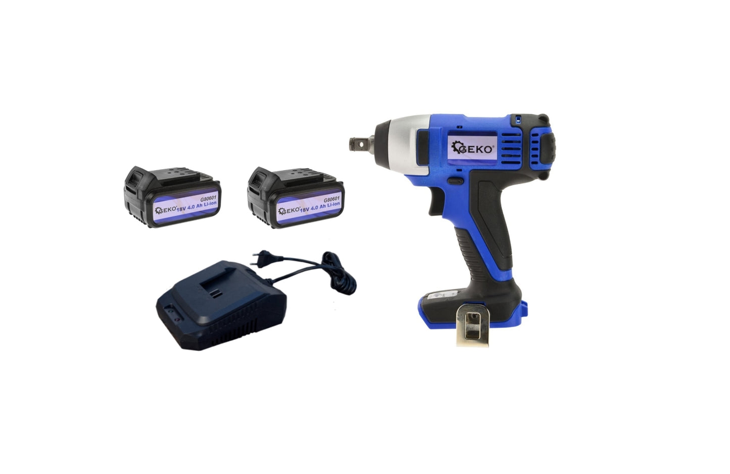 Pistol de impact cu acumulator, 150 Nm, 1/2 ", Geko + 2 acumulatori de 18V 4.0 Ah Li-ion + incarcator