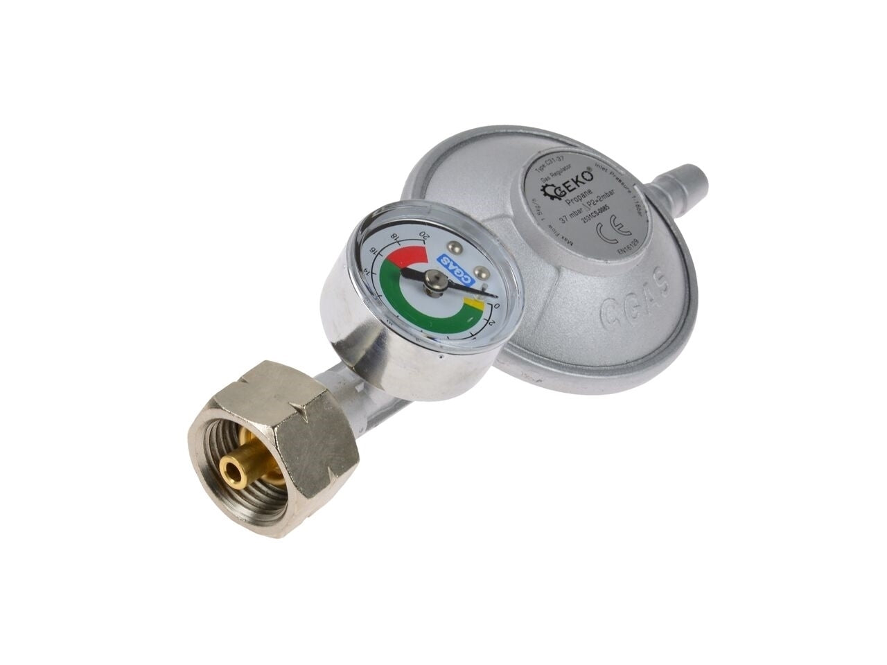 Regulator pentru butelie 11kg, 37mbar cu manometru, Geko G80542