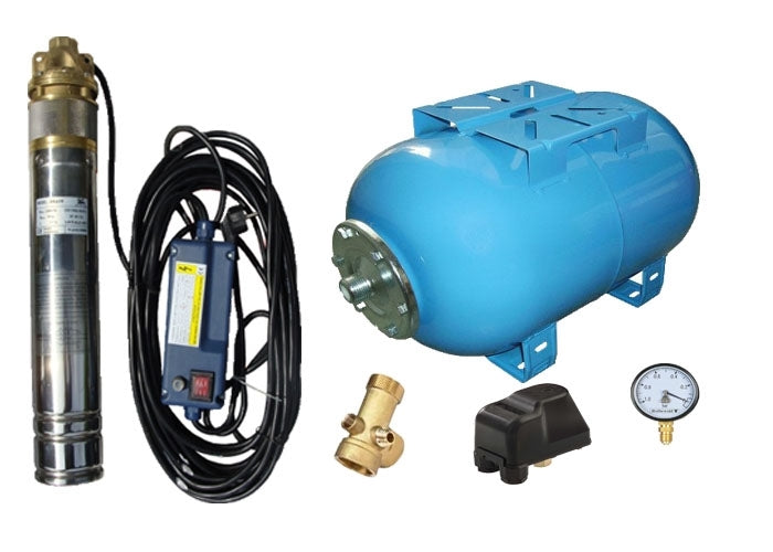 Kit complet sistem hidrofor, pompa submersibila APC SKM 100/24, rezervor de 24 litri, presostat, racord 5 cai, manometru, 03031007/24