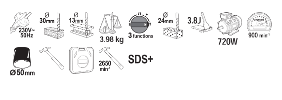 Ciocan rotopercutor RDP-HD39 cu 3 functii 3,8J 720W, Raider 013127