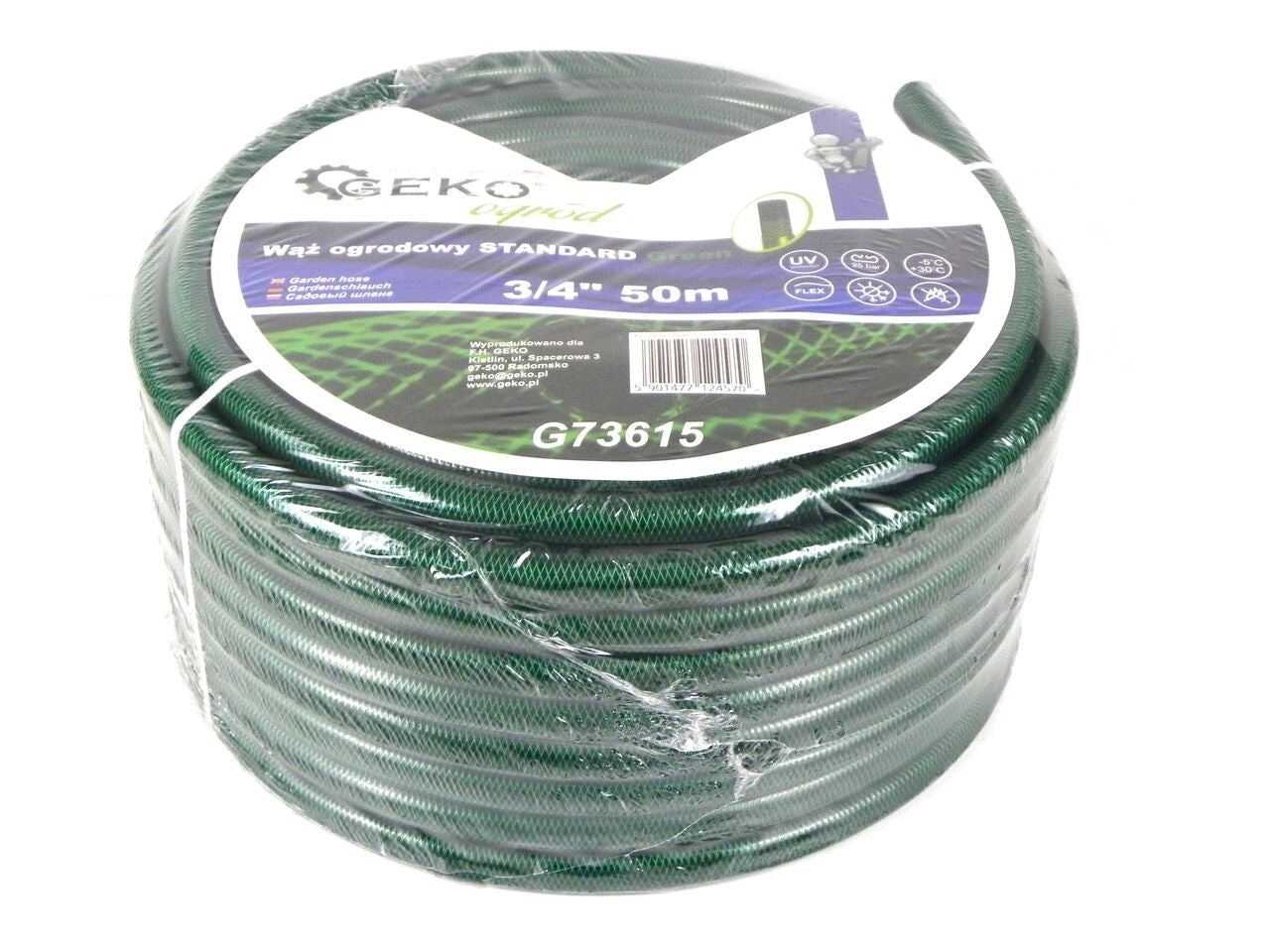 Kit irigare pentru gradina, 3/4 "50m, 3 straturi, GEKO STANDARD + accesorii 4 piese, 3/4", Geko Blue Line