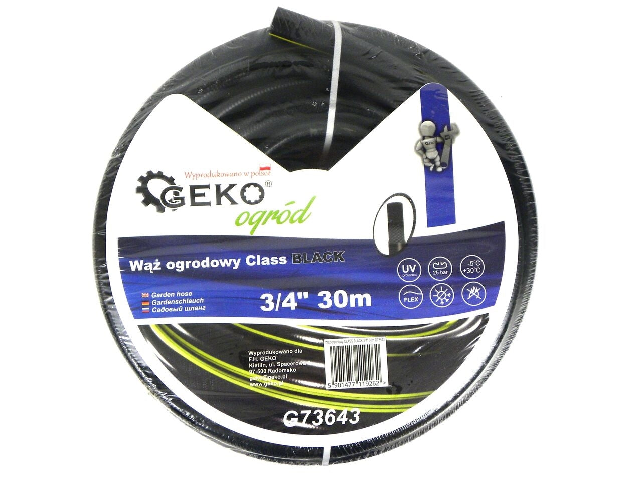 Kit irigare de gradina, furtun CLASS BLACK 3/4" 30m + accesorii, 4 piese, 3/4", Geko Blue Line