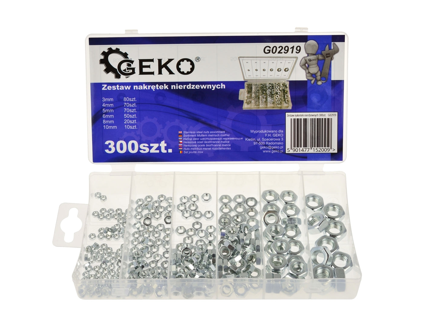 Set de piulițe din inox, 300 bucati, GEKO G02919