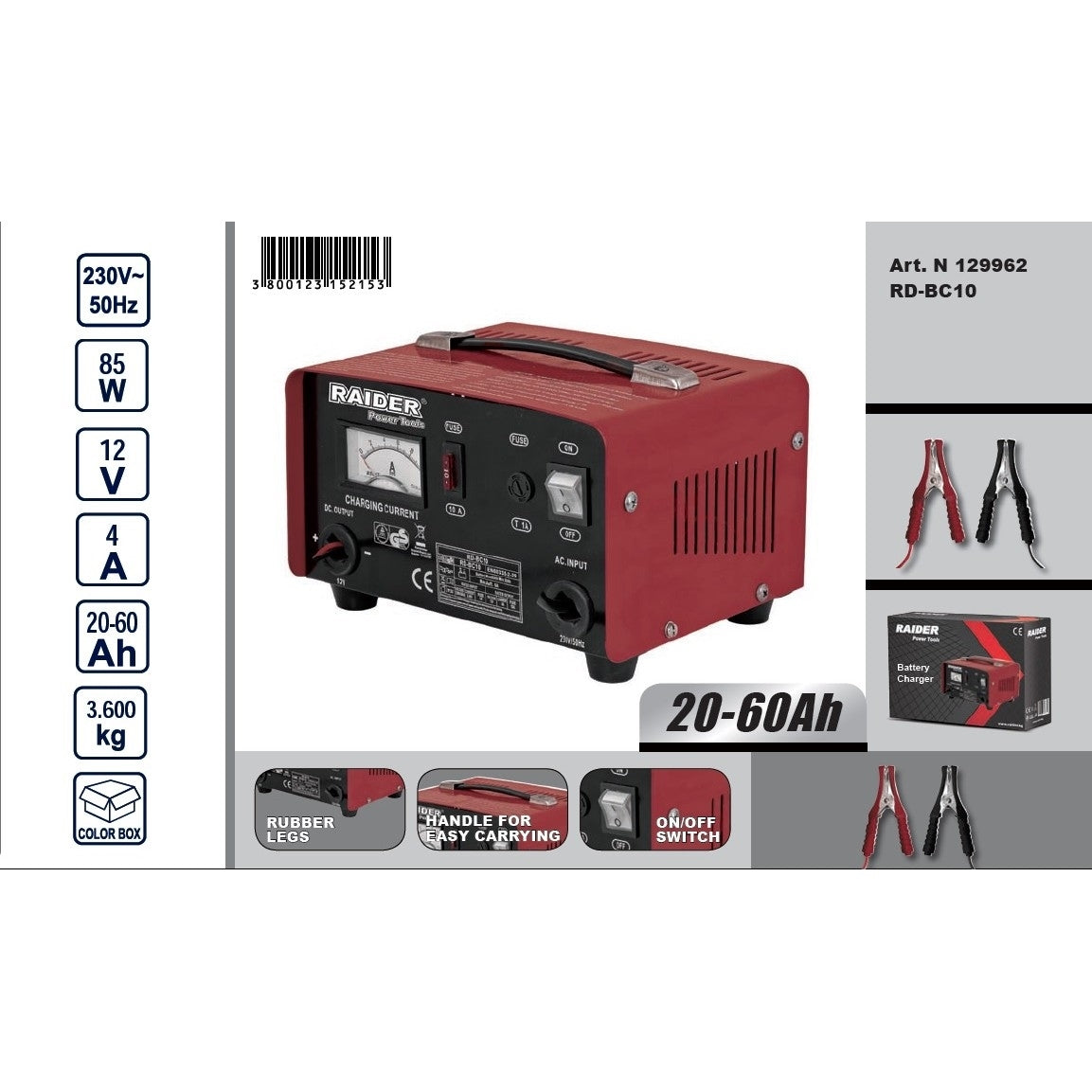 Redresor auto 85W 12V 4A RD-BC10, Raider 129962