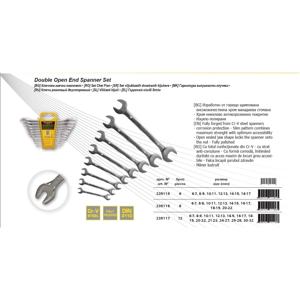 Set 12 chei fixe 6-32mm Pro Cr-V DIN3110, Topmaster 235117