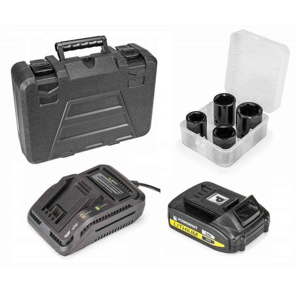 Cheie de impact cu incarcator 2Ah/ 20V, Powermat PM-AKU-20V-2A