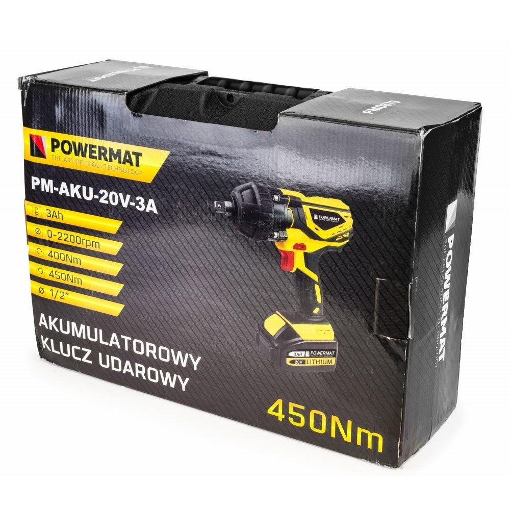Cheie cu impact cu acumulator 3Ah / 20V, Powermat PM-AKU-20V-3A