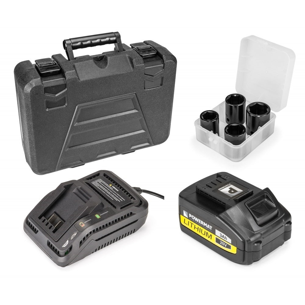 Cheie cu impact cu acumulator 3Ah / 20V, Powermat PM-AKU-20V-3A