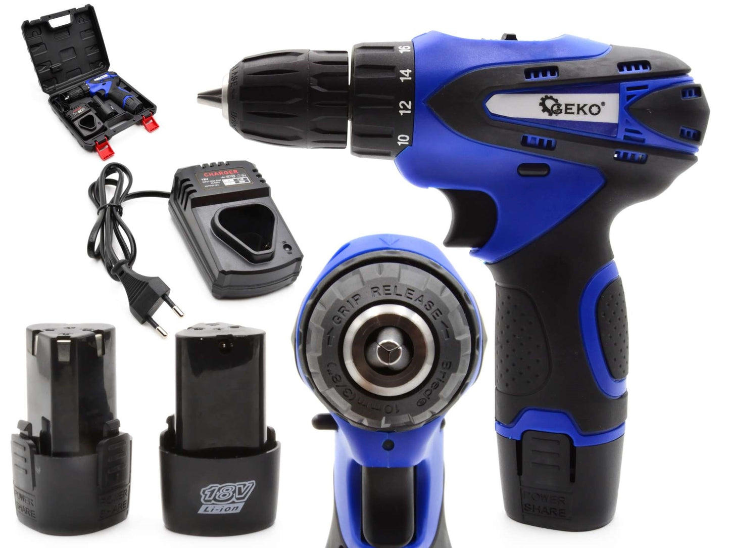 Masina de gaurit 18V Li-Ion 2xAKU, GEKO G80653