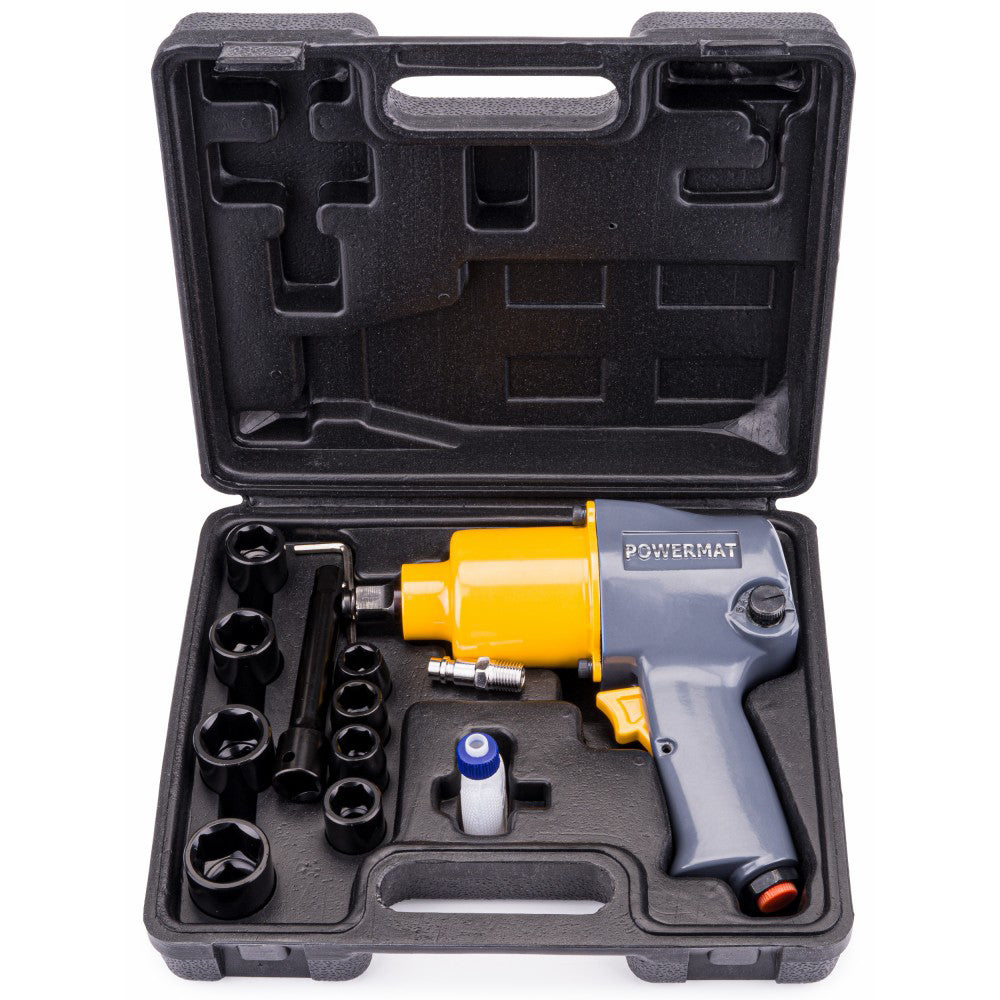Cheie pneumatica de impact 1/2" 1550Nm 14 piese, Powermat PM-KPU-1550M