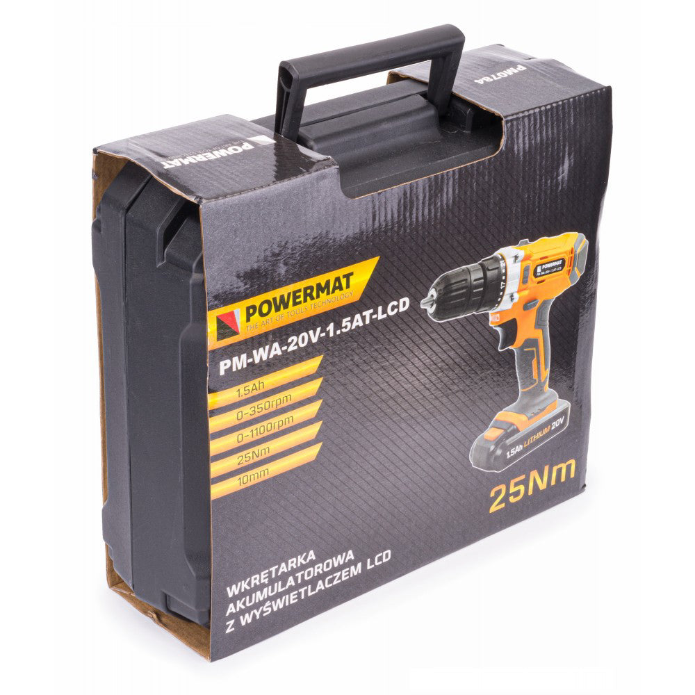 Bormasina cu acumulator 20V 1100rpm, Powermat PM-WA-20V-1.5AT-LCD