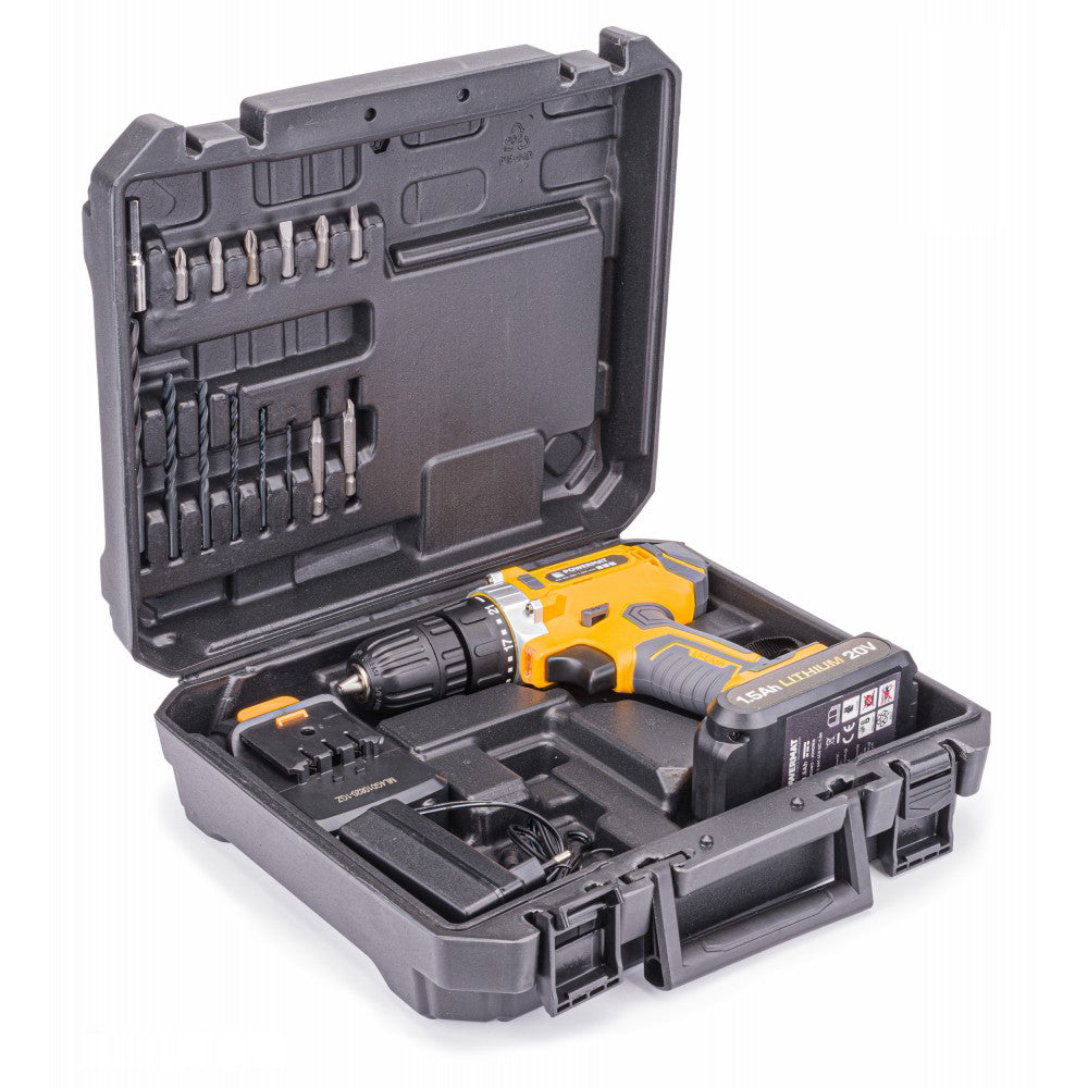 Bormasina cu acumulator 20V 1100rpm, Powermat PM-WA-20V-1.5AT-LCD