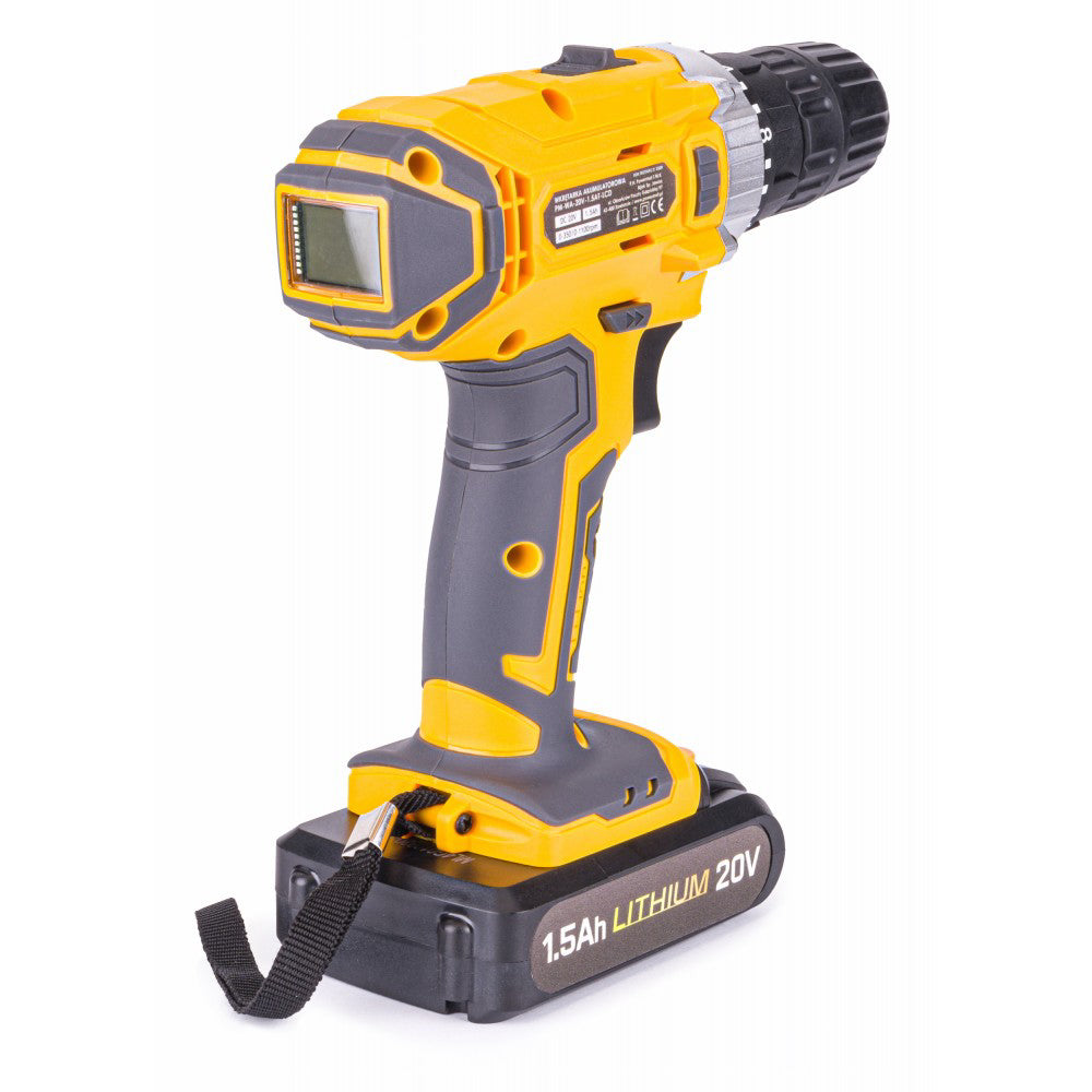 Bormasina cu acumulator 20V 1100rpm, Powermat PM-WA-20V-1.5AT-LCD