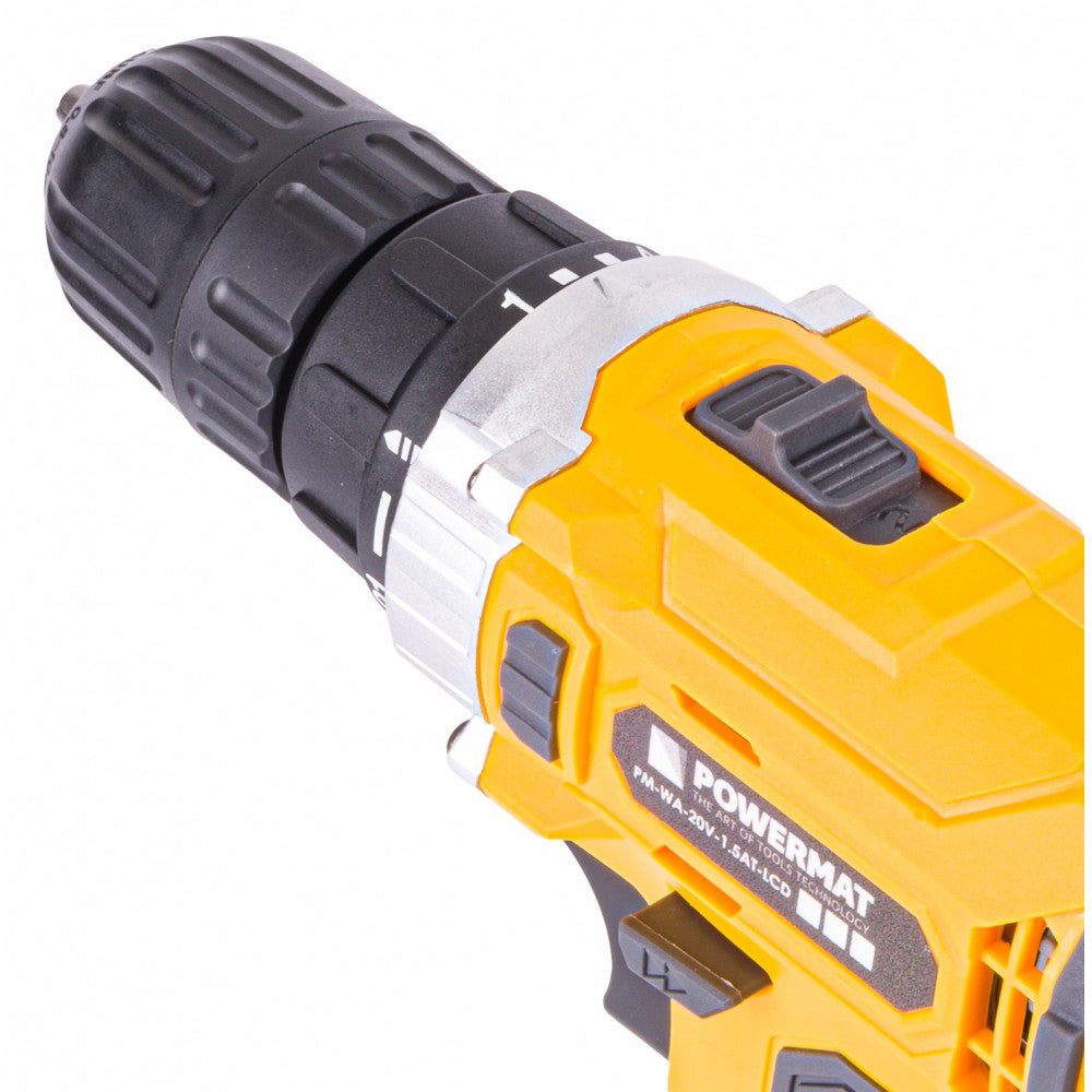 Bormasina cu acumulator 20V 1100rpm, Powermat PM-WA-20V-1.5AT-LCD
