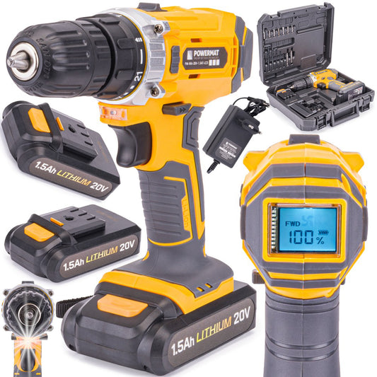 Bormasina cu acumulator 20V 1100rpm, Powermat PM-WA-20V-1.5AT-LCD