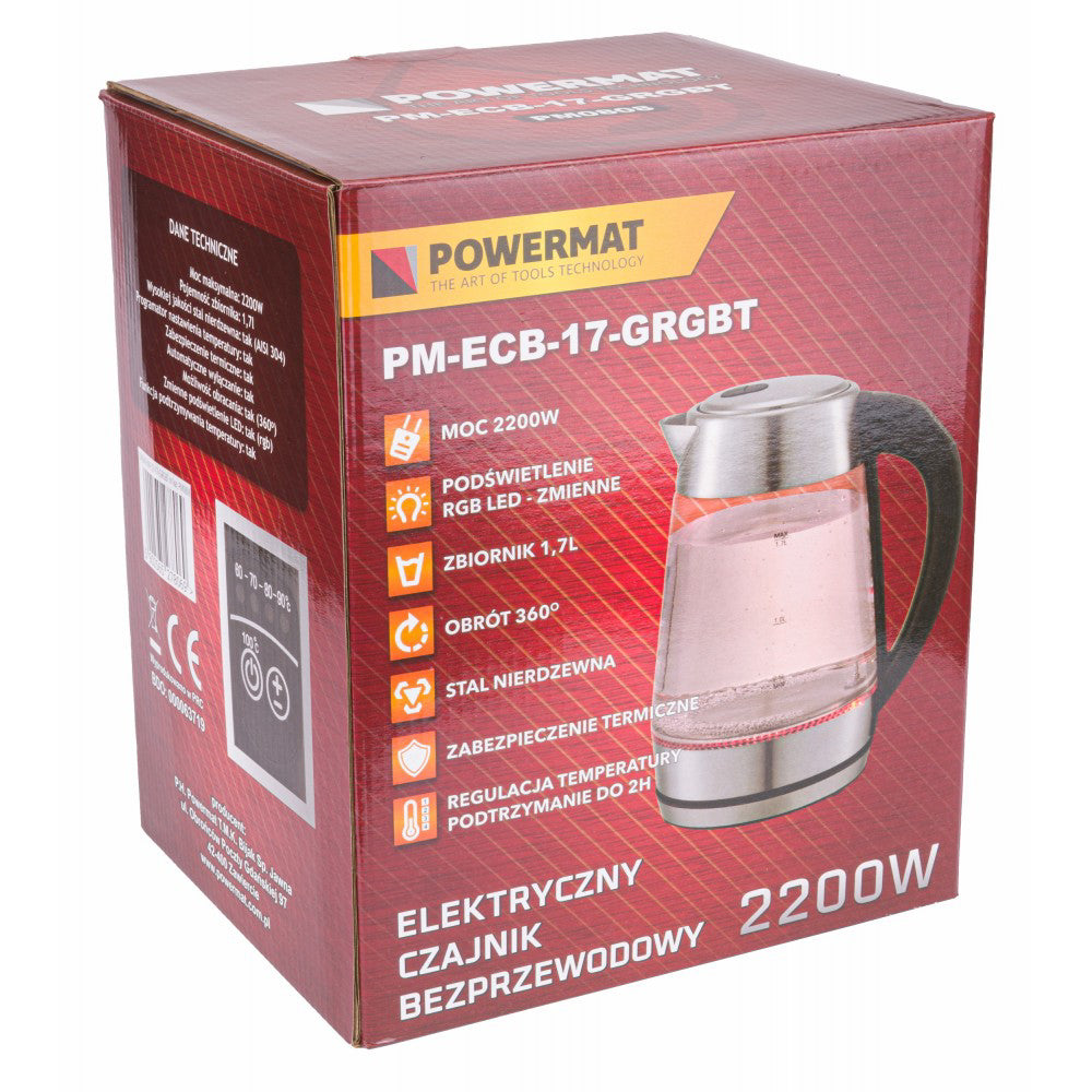 Ceainic electric din sticla LED 2200W, Powermat PM-ECB-17-GRGBT