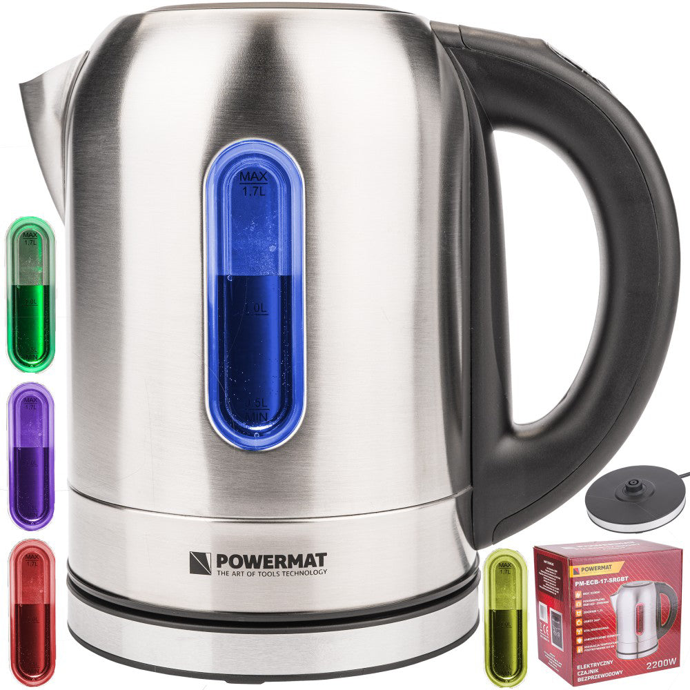 Ceainic electric din otel cu LED 2200W, Powermat PM-ECB-17-SRGBT