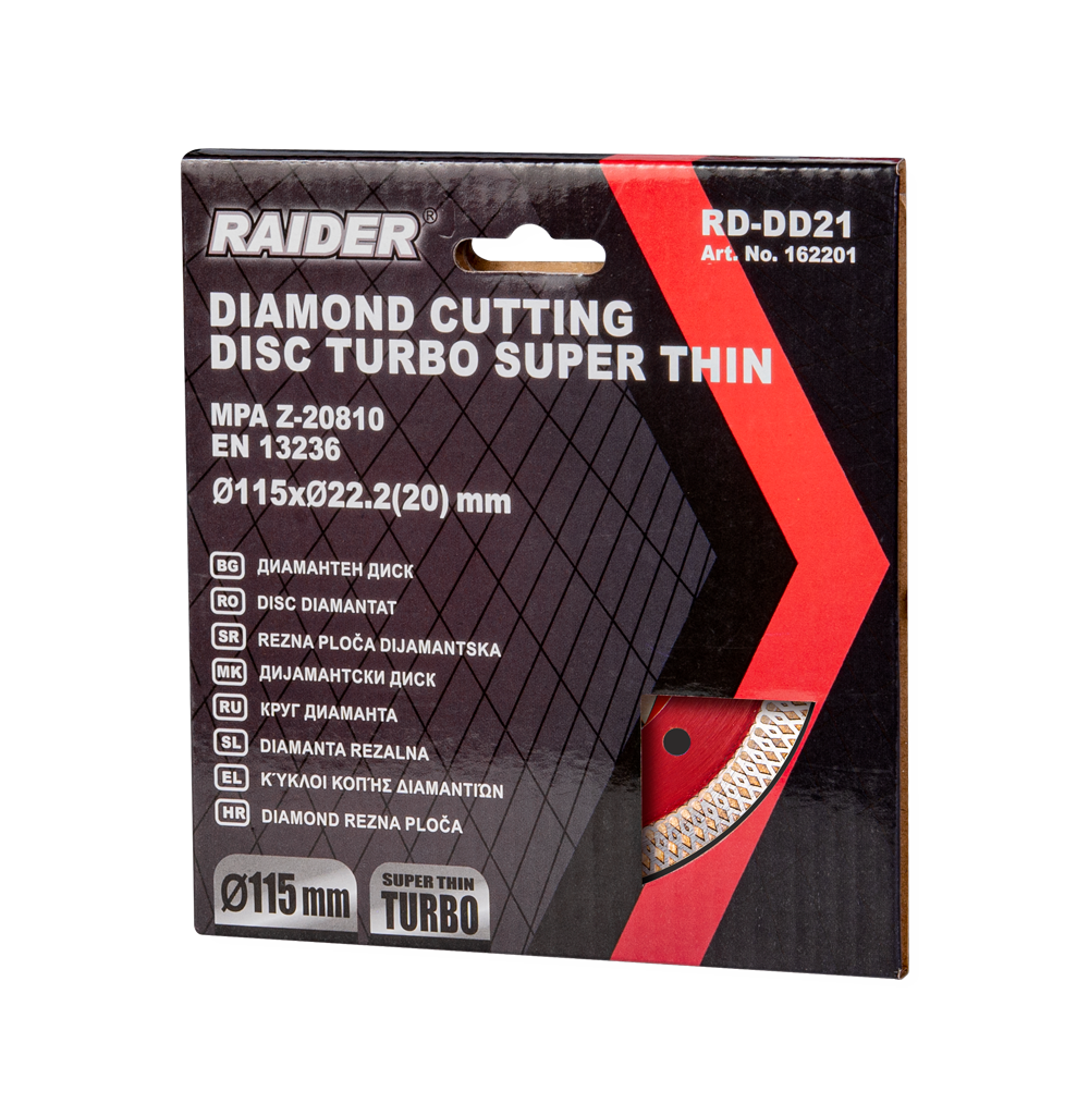 Disc diamantat TURBO super-subtire 115x22.2 mm RD-DD21, Raider 162201