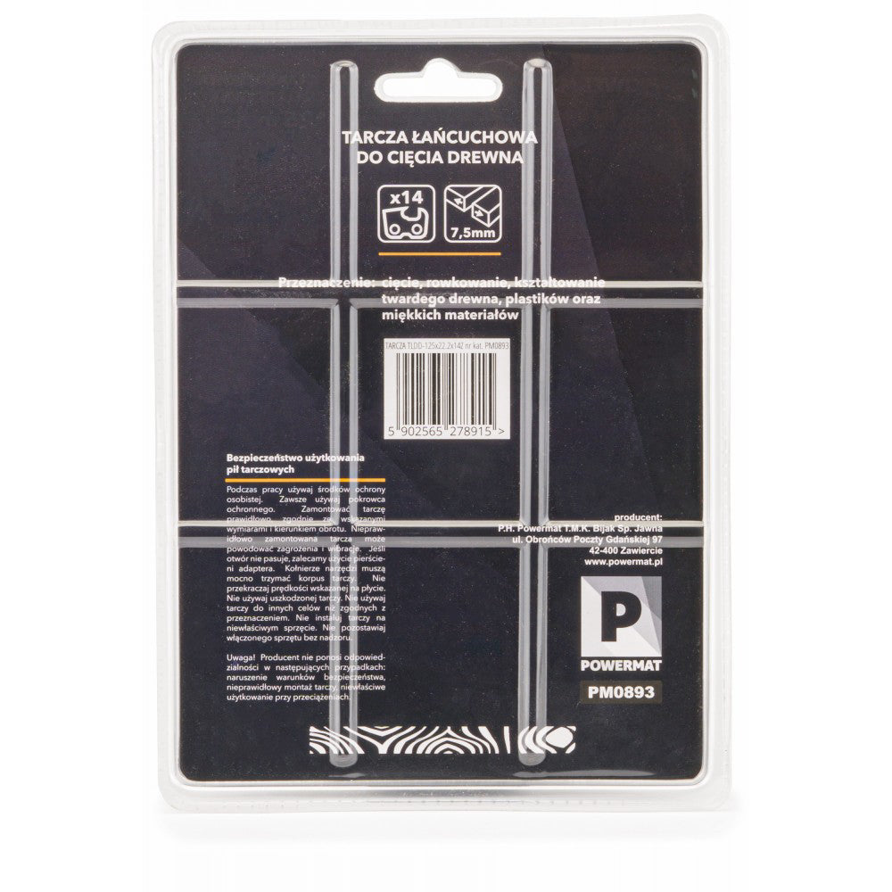Disc cu lant pentru lemn 125mmx22.2mm 14 dinti, Powermat PM0893