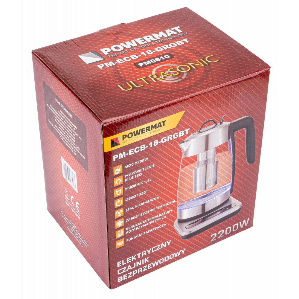 Ceainic cu infuzor din sticla 2200W, Powermat PM-ECB-18-GRGBT
