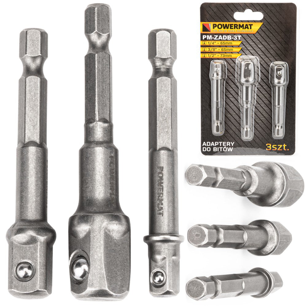Set 3 adaptoare 1/4", 3/8", 1/2" HEX, Powermat PM-ZADB-3T