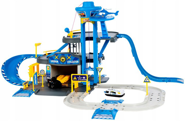 Garaj de politie cu 3 nivele + masini si elicopter, Malplay 107132