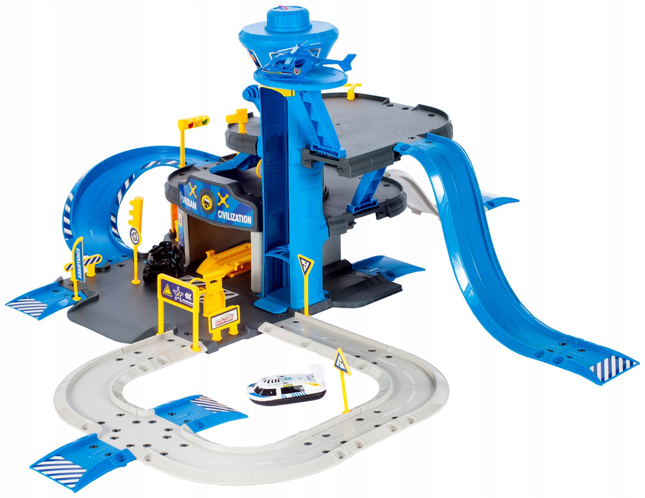 Garaj de politie cu 3 nivele + masini si elicopter, Malplay 107132