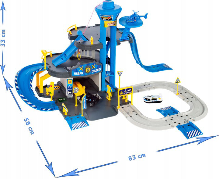 Garaj de politie cu 3 nivele + masini si elicopter, Malplay 107132