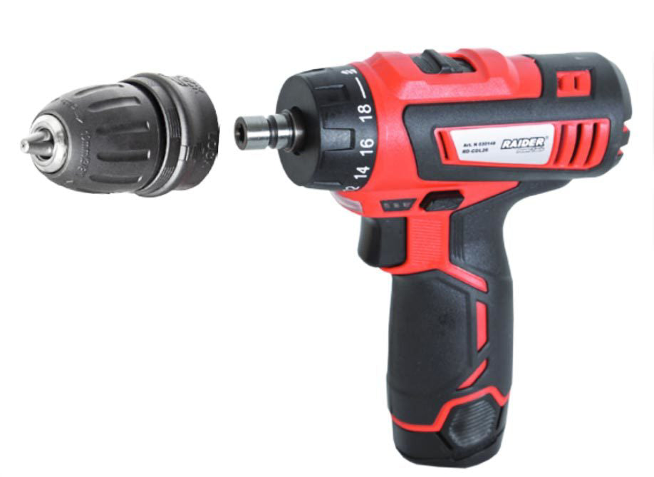 Masina de gaurit/insurubat 12V 2x1.5Ah 28Nm RD-CDL26, Raider 030148