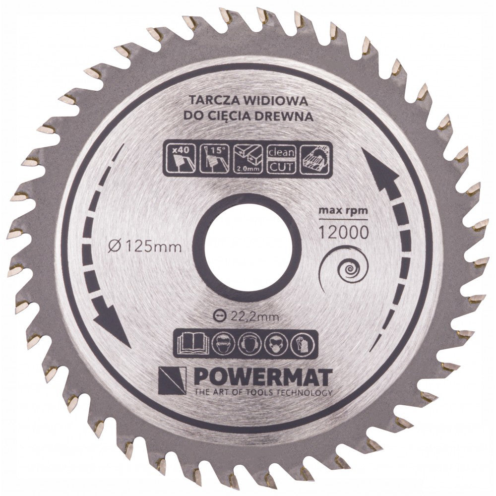 Disc circular pentru lemn cu 40 dinti TDD 125x22.2mm, Powermat