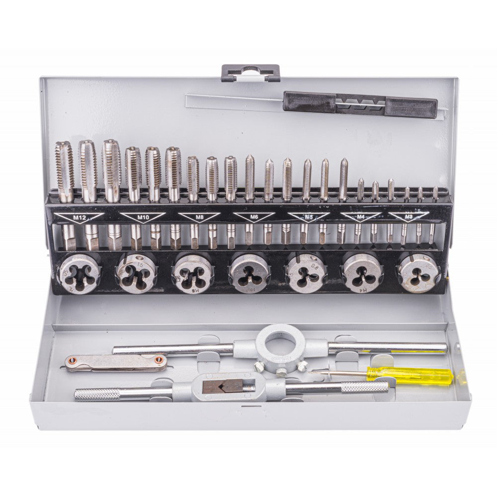 Set de tarozi si filiere M3-M12, 32 elemente, Powermat PM-ZNG-32SU