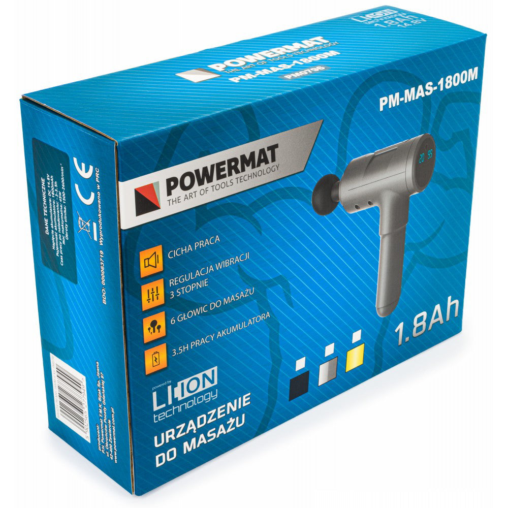 Pistol de masaj (1800mAh) + 6 capete  POWERMAT PM-MAS-1800BM