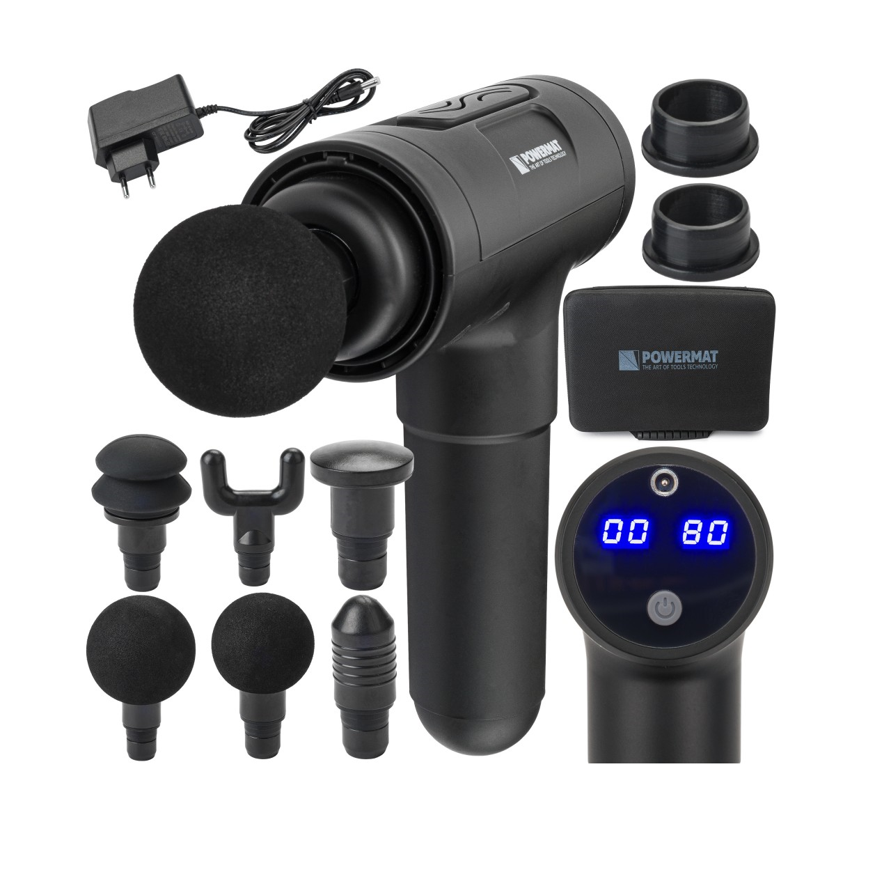 Pistol de masaj (1800mAh) + 6 capete  POWERMAT PM-MAS-1800BM