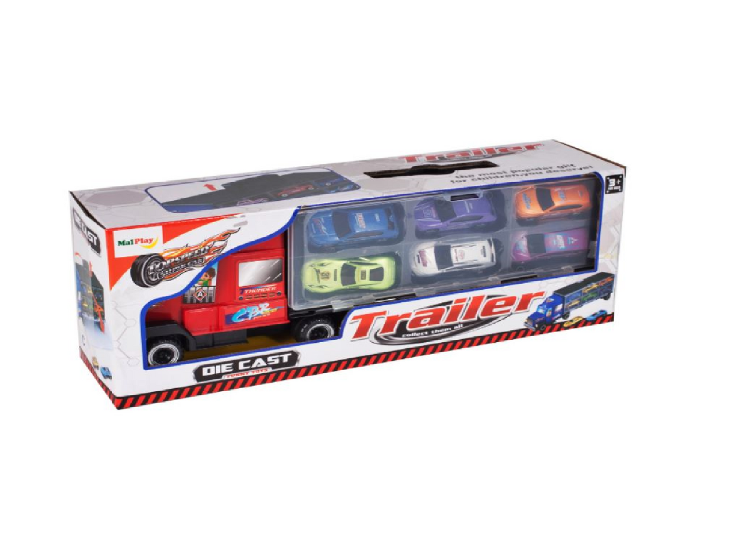 Set de masinute, transport car, cutie in forma de camion, 6 masinute incluse, MalPlay 106584