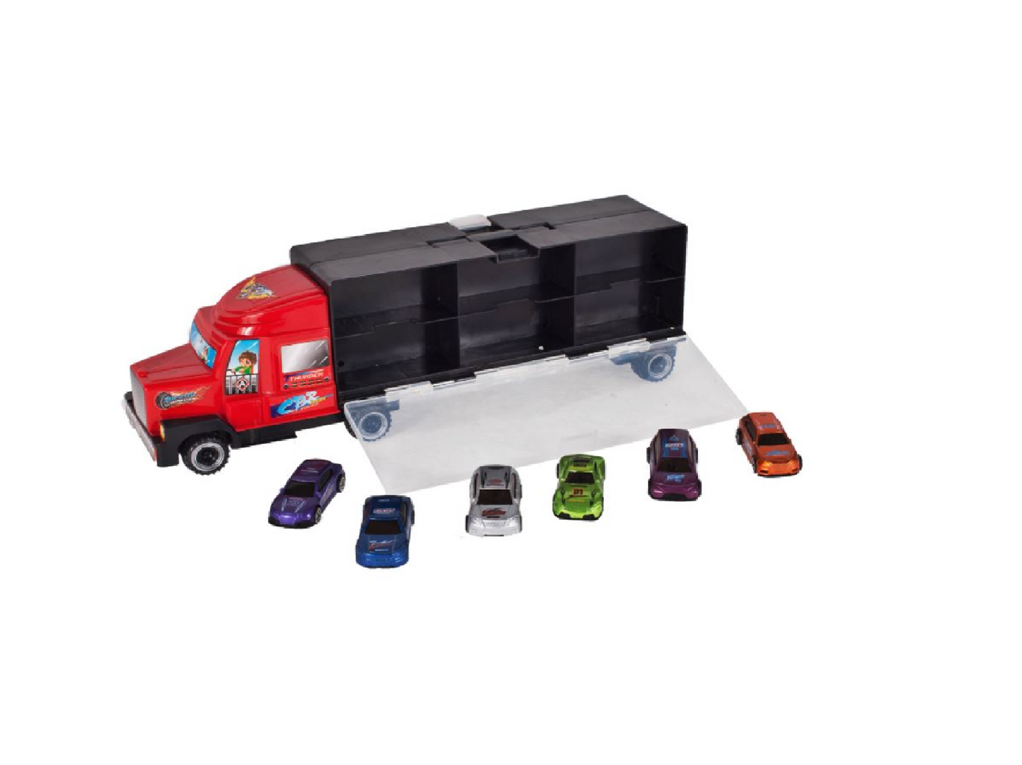 Set de masinute, transport car, cutie in forma de camion, 6 masinute incluse, MalPlay 106584