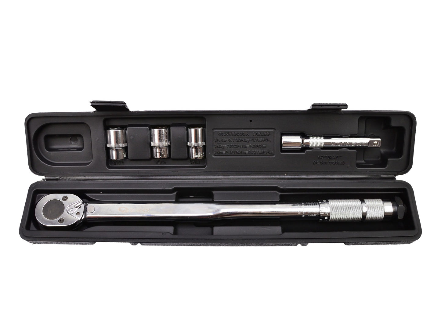 Set cheie dinamometrica 1/2" 28-210Nm cu prize si extensie, Geko G10064