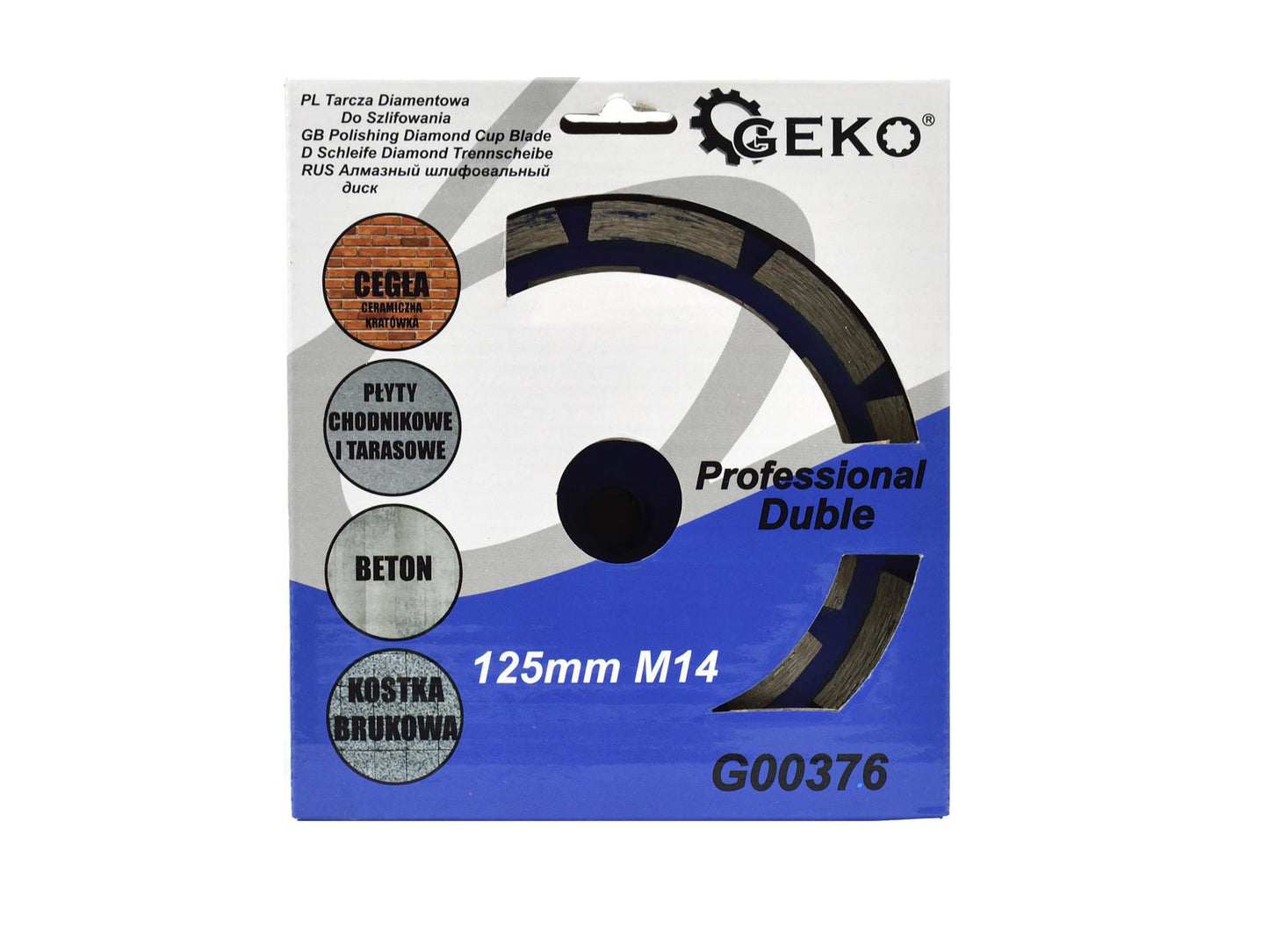 Disc diamantat dublu segmentat 125 mm pentru slefuit beton,marmura,granit,piatra,zidarie,tigla taiere uscata, Geko, G00376