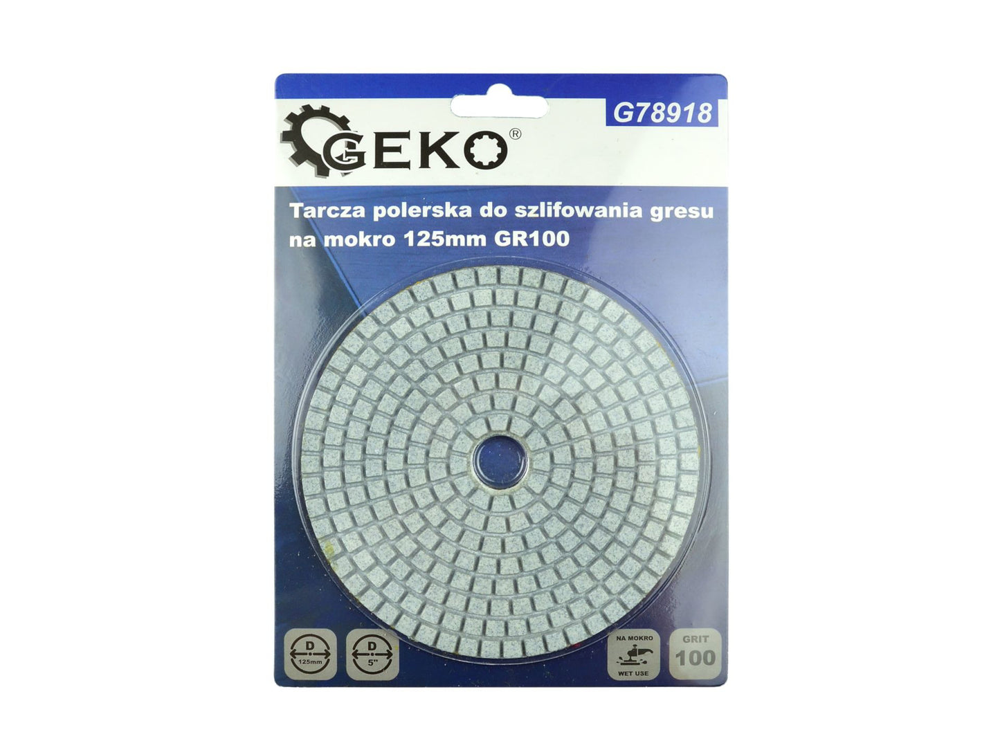 Disc diamantat pentru slefuirea umeda a portelanului, 125 mm, granulatie 100, Geko G78918
