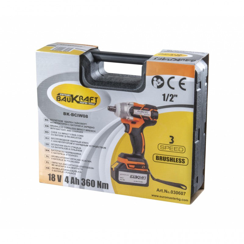 Masina de insurubat cu impact pe acumulator BK-BCIW08, 320Nm 1/2 18V 4Ah, Baukraft 030607