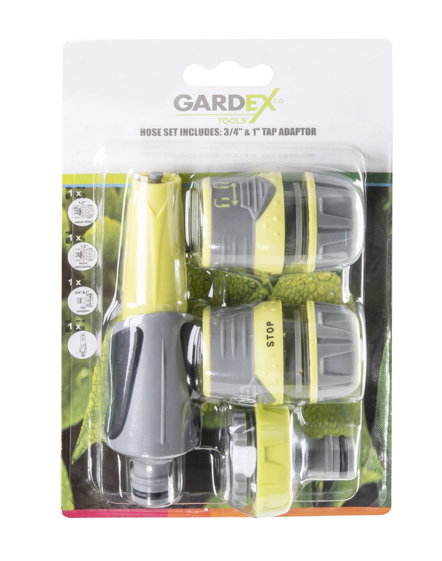 Set duza furtun, adaptor robinet 3/4" 1" si conectori Luxe, Gardex 404000