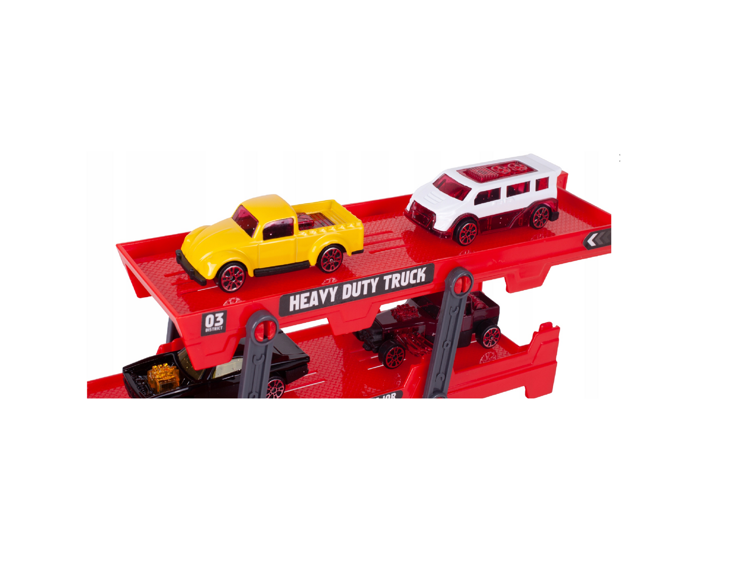 Set camion de remorcare cu 3 nivele, 8 masini, MalPlay 109208