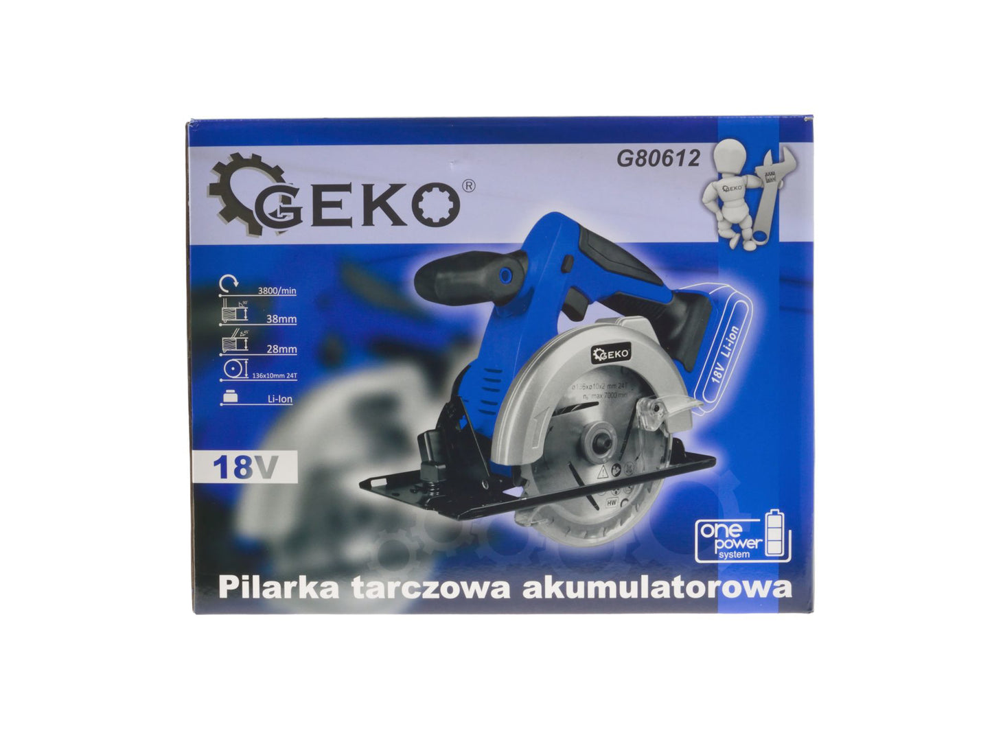 Set fierastrau circular, 3800 rpm, 40 mm, acumulator 2 Ah, incarcator 18 V, Geko G80612-2